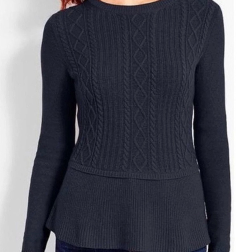 Talbots Navy Cable Knit Sweater with Peplum NWOT